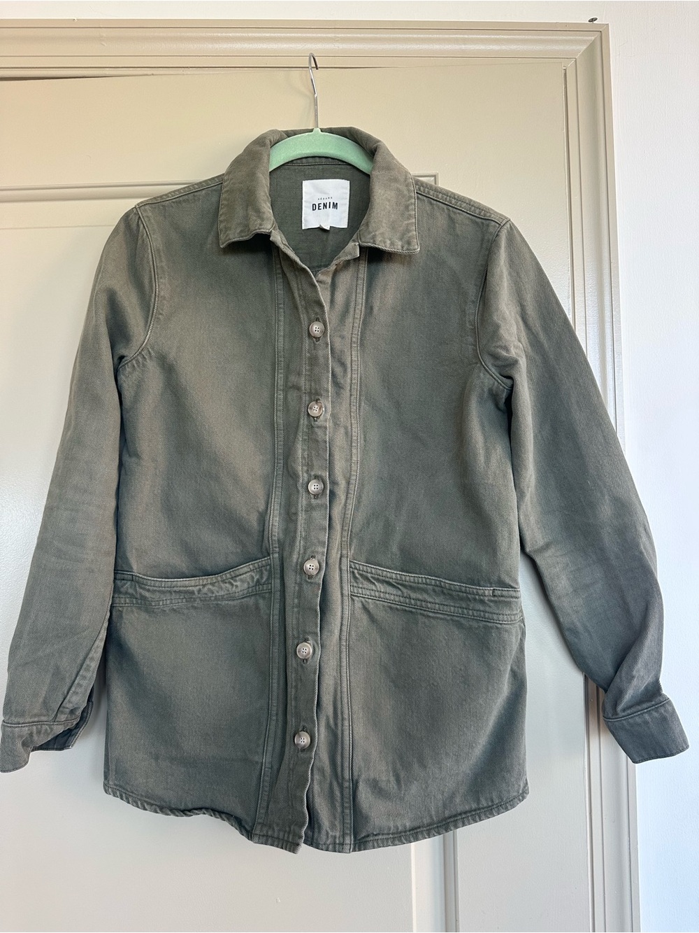 Sézane Denim Olive Green Women's Button-Front Jacket